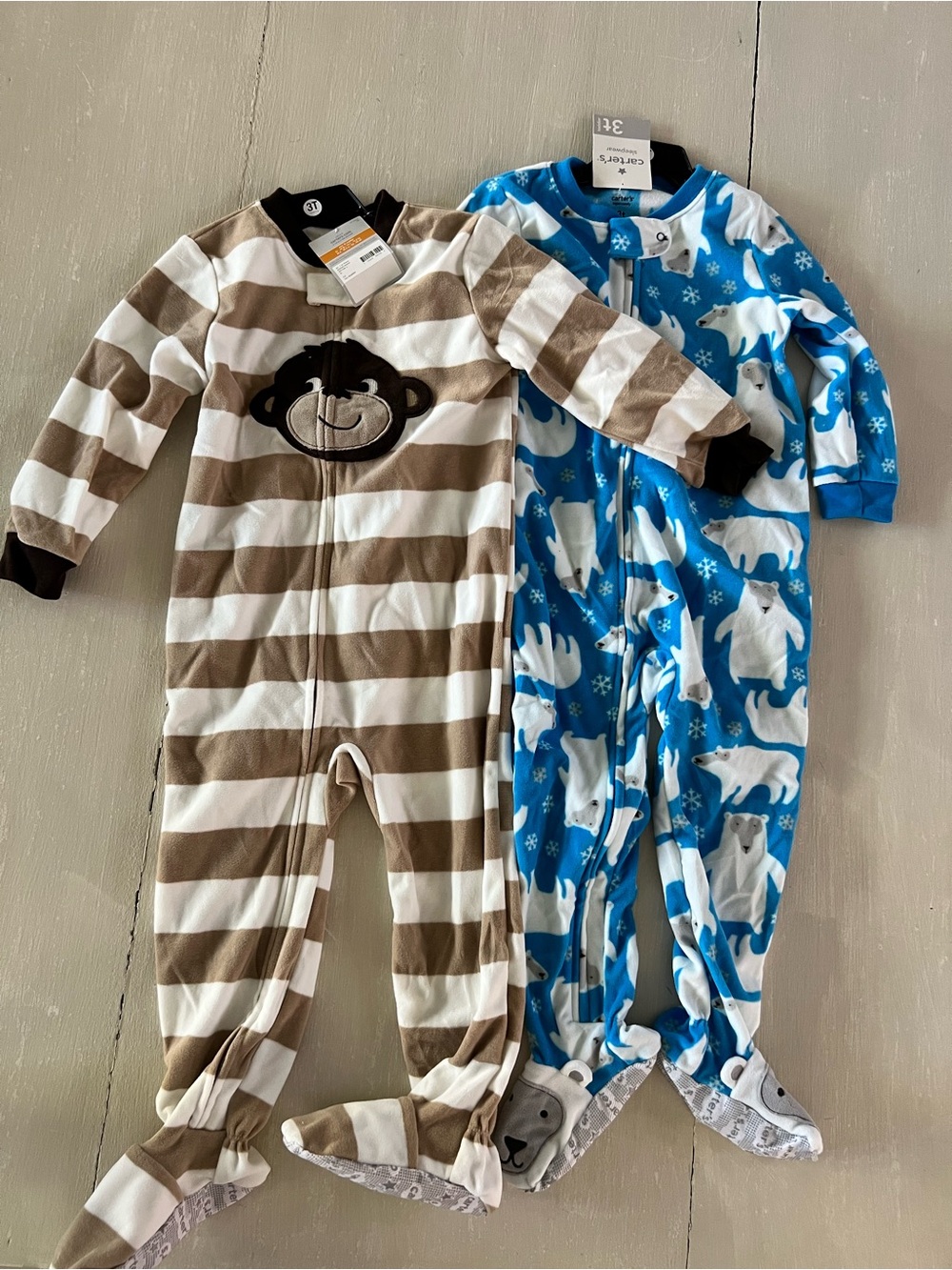 Carter’s 3T NWT 2-Pack Footed Sleeper Pajamas Monkey Polar Bear
